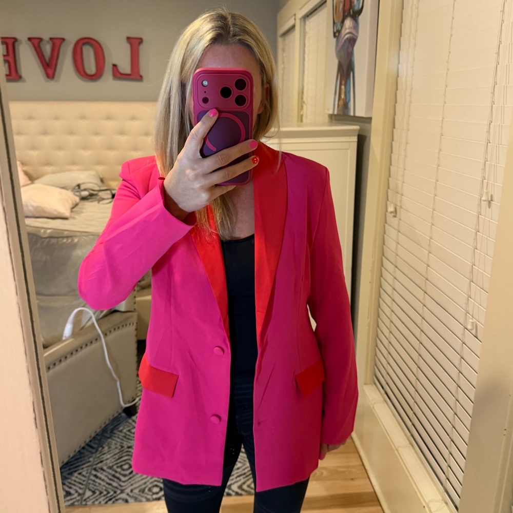 Strut and Bolt Pocketed Colorblock Blazer - fuchsia/red. Size Small. NWT! - Picture 2 of 4